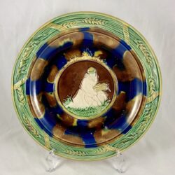 English Majolica Bread Tray, Ruth Gathering Sheaves